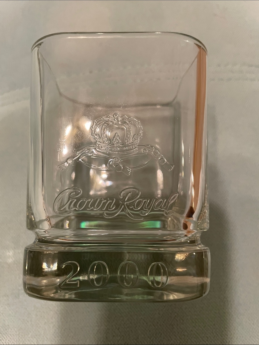 Rare Find-Vintage Millenial Crown Royal 2000 Embossed Clear Square Glass Tumbler